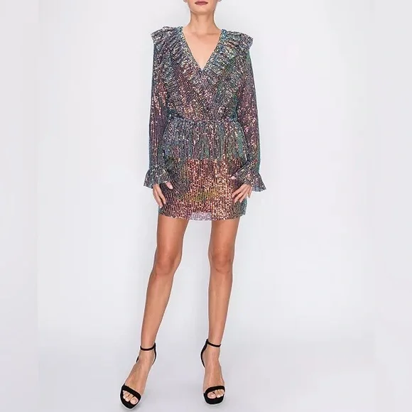 Endless Rose | Dresses | Endless Rose Nwt Multi Sequin Ruffled Mini Dress  With Bishop Sleeves | Poshmark